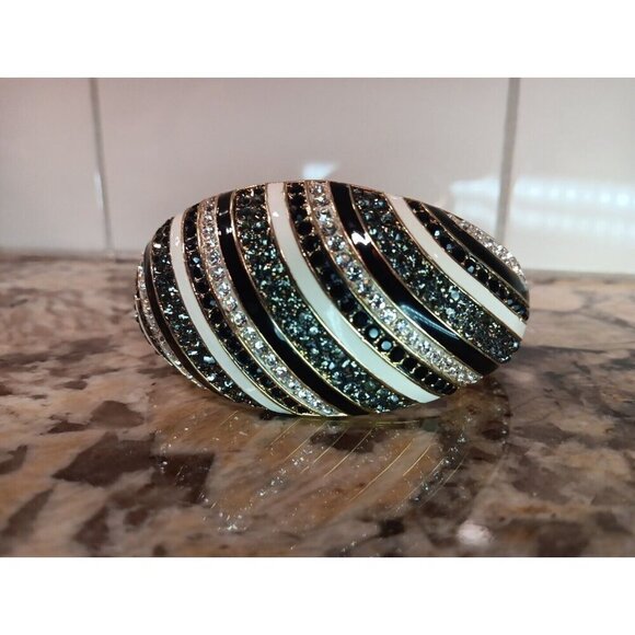 STUNNING, Akkad Black Green White Drop Dead Gorgeous SPARKLING Bangle Bracelet - Picture 3 of 16